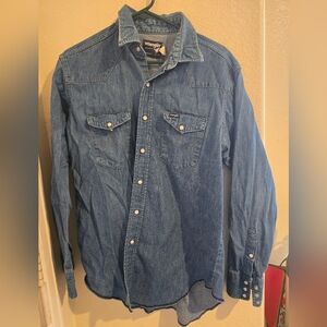 Wrangler Western Denim Pearl Snap Shirt 17x35 Long Tails